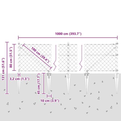 Оградна верига с колони Сребрист 0.8 x 10 m Стомана
