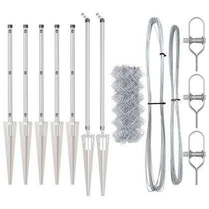 Оградна верига с колони Сребрист 1 x 10 m Стомана