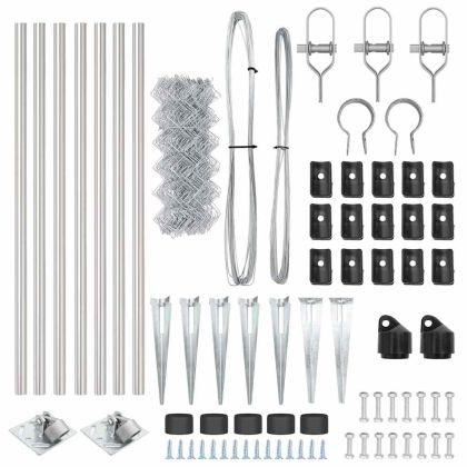 Оградна верига с колони Сребрист 1 x 10 m Стомана