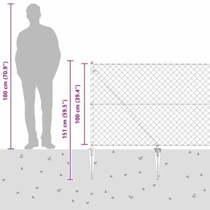 Оградна верига с колони Сребрист 1 x 10 m Стомана