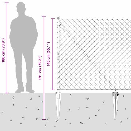 Оградна верига с колони Сребрист 1.4 x 10 m Стомана