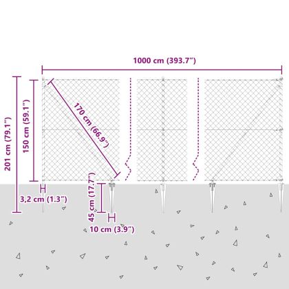 Оградна верига с колони Сребрист 1.5 x 10 m Стомана