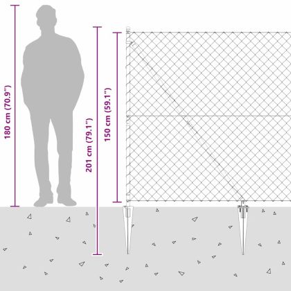Оградна верига с колони Сребрист 1.5 x 10 m Стомана