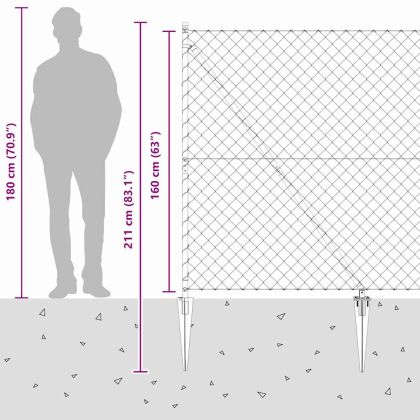Оградна верига с колони Сребрист 1.6 x 10 m Стомана