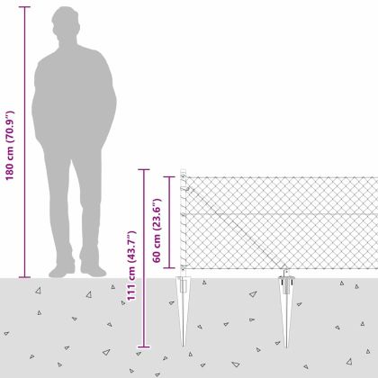 Оградна верига с колони Сребрист 0.6 x 25 м Стомана