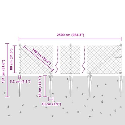 Оградна верига с колони Сребрист 0.8 x 25 m Стомана