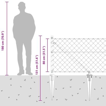 Оградна верига с колони Сребрист 0.8 x 25 m Стомана