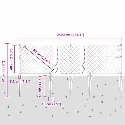 Оградна верига с колони Сребрист 0.4 x 25 м Стомана
