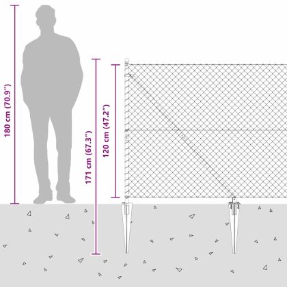 Оградна верига с колони Сребрист 1.2 x 25 m Стомана