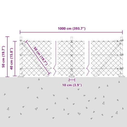 Оградна верига с колони Зелен 0.4 x 10 м Стомана
