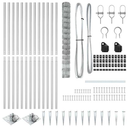 Комплект за оградни стълбове Сребрист Галванизирана стомана