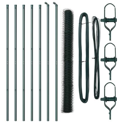 Оградa с колчета Зелен 1.5 x 10 m Покрит със PVC стомана