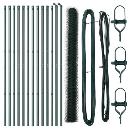 Оградa с колчета Зелен 1.6 x 25 m Покрит със PVC стомана