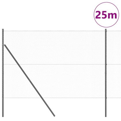 Оградa с колчета Сив 1.6 x 25 m Покрит със PVC стомана
