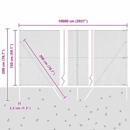 Стълб за ограда. Сив 100 x 1,5 м (мрежа 25 мм) Стомана и PVC