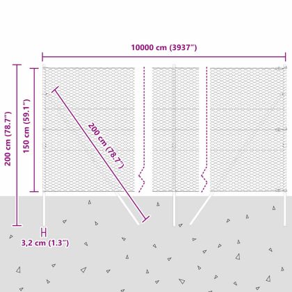 Оградa с колчета Сив 1.5 x 100 м Покрит със PVC стомана