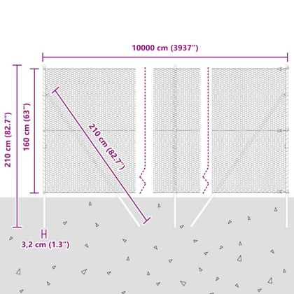 Стълб за ограда. Сив 100 x 1,6 м (25 мм мрежа) Стомана и PVC