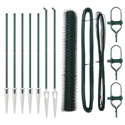 Оградa с колчета Зелен 1.4 x 10 m Покрит със PVC стомана