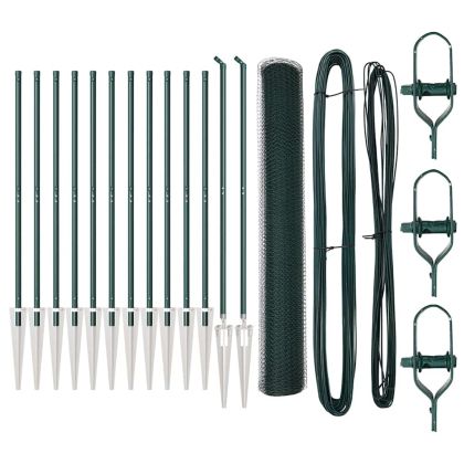 Оградa с колчета Зелен 1.4 x 25 m Покрит със PVC стомана