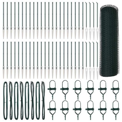 Оградa с колчета Зелен 1 x 100 m Покрит със PVC стомана