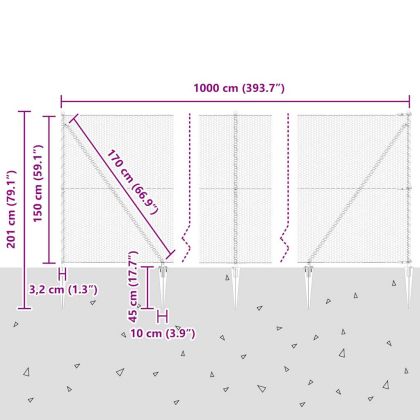 Оградa с колчета Сив 1.5 x 10 m Покрит със PVC стомана