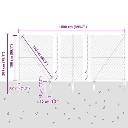 Оградa с колчета Сив 1.5 x 10 m Покрит със PVC стомана