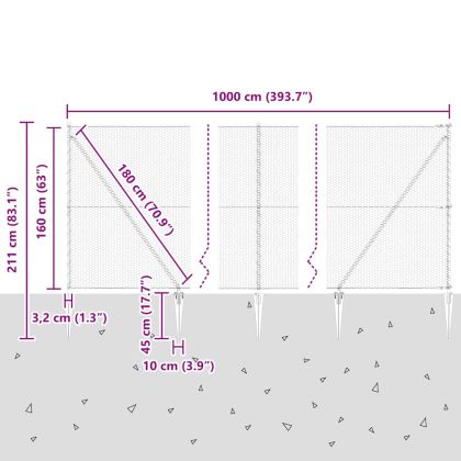 Оградa с колчета Сив 1.6 x 10 m Покрит със PVC стомана