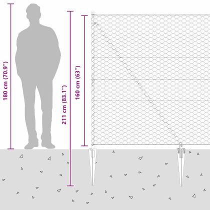 Оградa с колчета Сив 1.6 x 10 m Покрит със PVC стомана