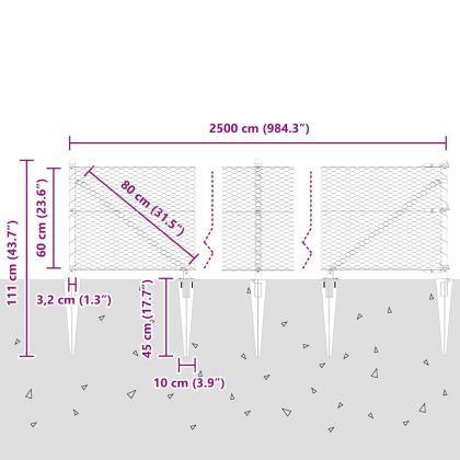 Оградa с колчета Сив 0.6 x 25 м Покрит със PVC стомана