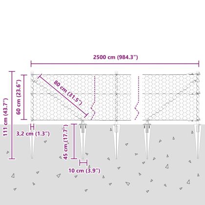 Оградa с колчета Сив 0.6 x 25 м Покрит със PVC стомана