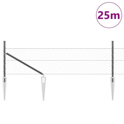 Оградa с колчета Сив 0.8 x 25 m Покрит със PVC стомана
