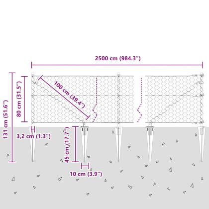 Оградa с колчета Сив 0.8 x 25 m Покрит със PVC стомана