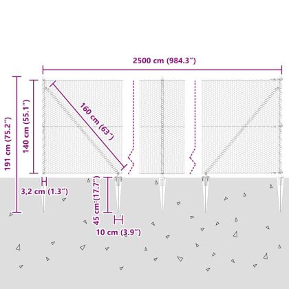 Оградa с колчета Сив 1.4 x 25 m Покрит със PVC стомана