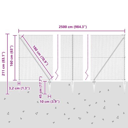Оградa с колчета Сив 1.6 x 25 m Покрит със PVC стомана