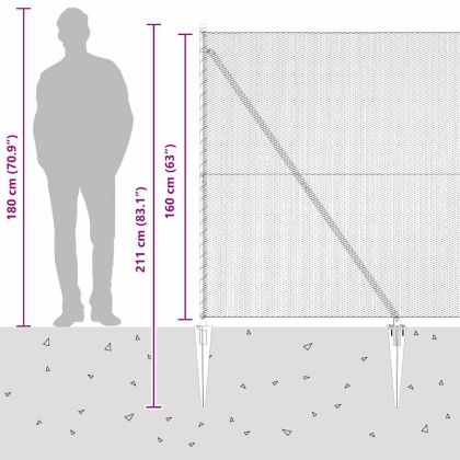 Оградa с колчета Сив 1.6 x 25 m Покрит със PVC стомана