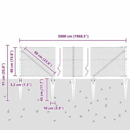 Оградa с колчета Сив 0.4 x 50 м Покрит със PVC стомана