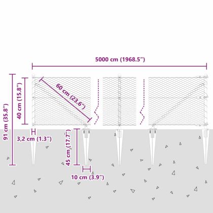 Оградa с колчета Сив 0.4 x 50 м Покрит със PVC стомана