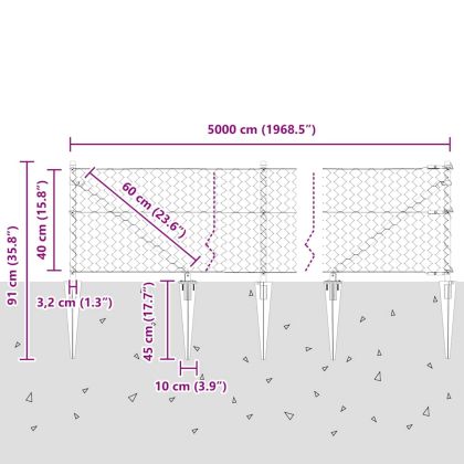 Оградa с колчета Сив 0.4 x 50 м Покрит със PVC стомана