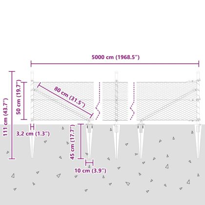Оградa с колчета Сив 0.5 x 50 м Покрит със PVC стомана