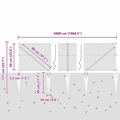 Оградa с колчета Сив 0.6 x 50 м Покрит със PVC стомана