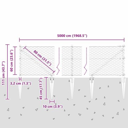 Оградa с колчета Сив 0.6 x 50 м Покрит със PVC стомана