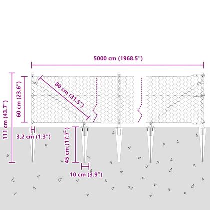 Оградa с колчета Сив 0.6 x 50 м Покрит със PVC стомана