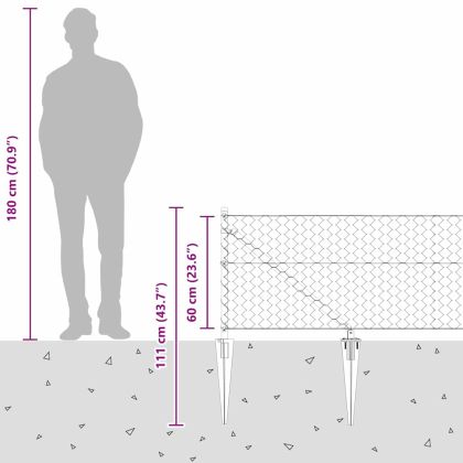 Оградa с колчета Сив 0.6 x 50 м Покрит със PVC стомана