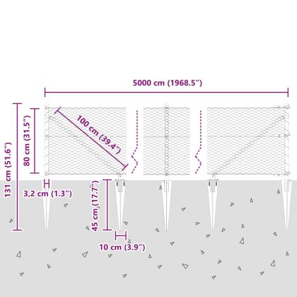 Оградa с колчета Сив 0.8 x 50 м Покрит със PVC стомана