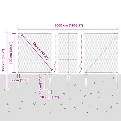 Оградa с колчета Сив 1 x 50 m Покрит със PVC стомана