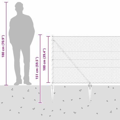 Оградa с колчета Сив 1 x 50 m Покрит със PVC стомана