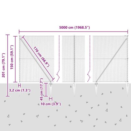 Оградa с колчета Сив 1.5 x 50 m Покрит със PVC стомана