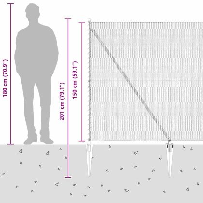 Оградa с колчета Сив 1.5 x 50 m Покрит със PVC стомана