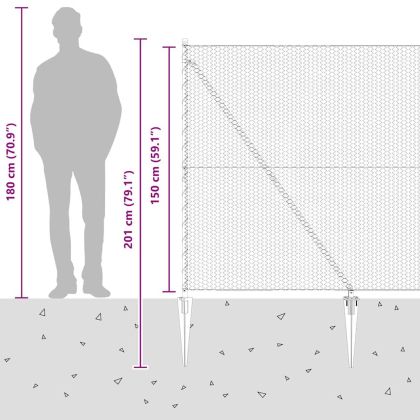 Оградa с колчета Сив 1.5 x 50 m Покрит със PVC стомана