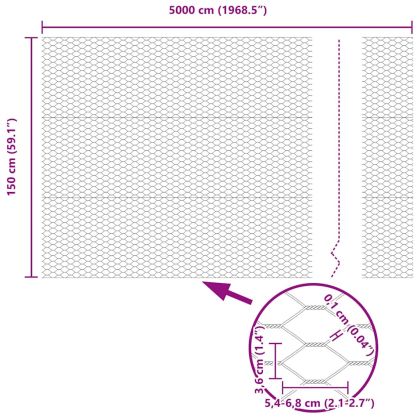 Оградa с колчета Сив 1.5 x 50 m Покрит със PVC стомана